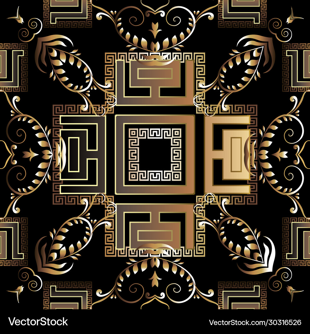 Greek floral 3d seamless pattern Royalty Free Vector Image