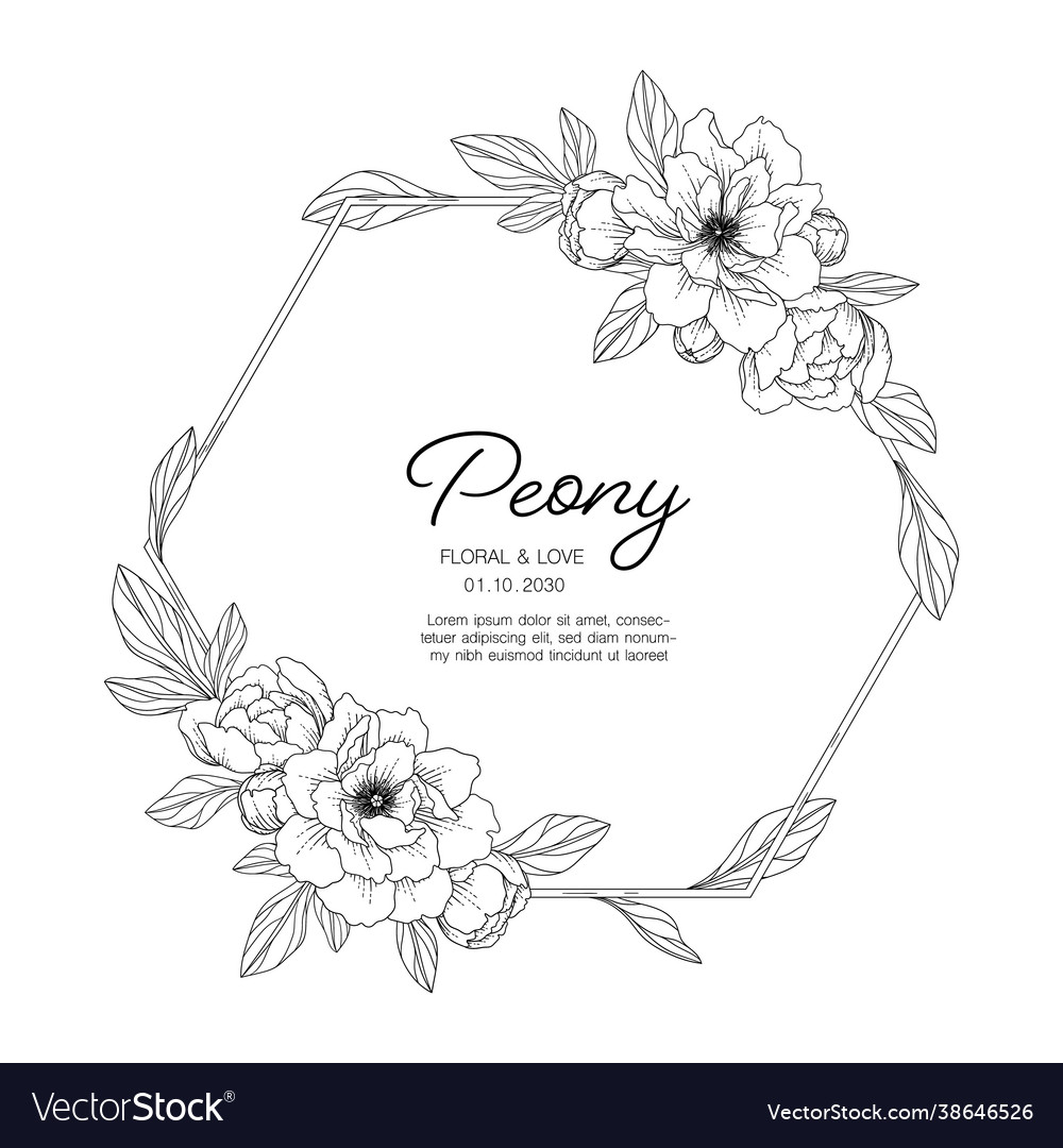 Hand drawn peony floral greeting card background