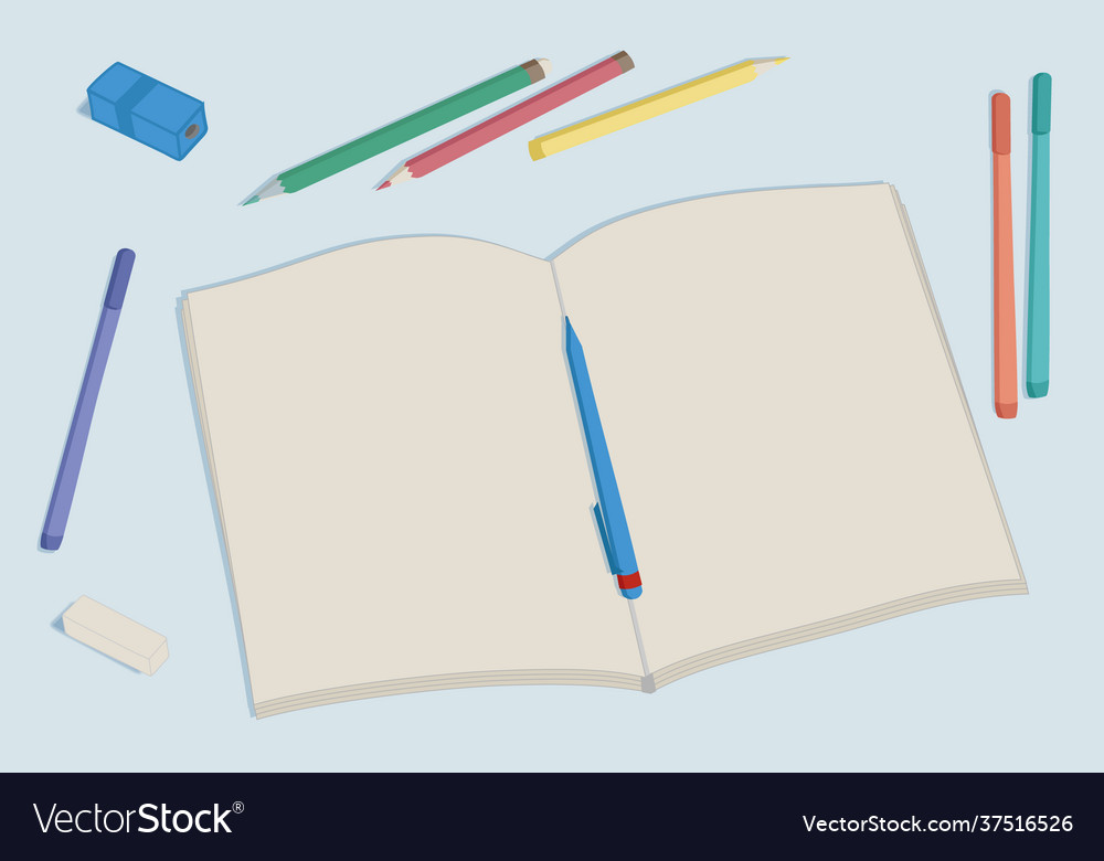 Open notebook with blank pages background vector image Open notebook with blank pages background