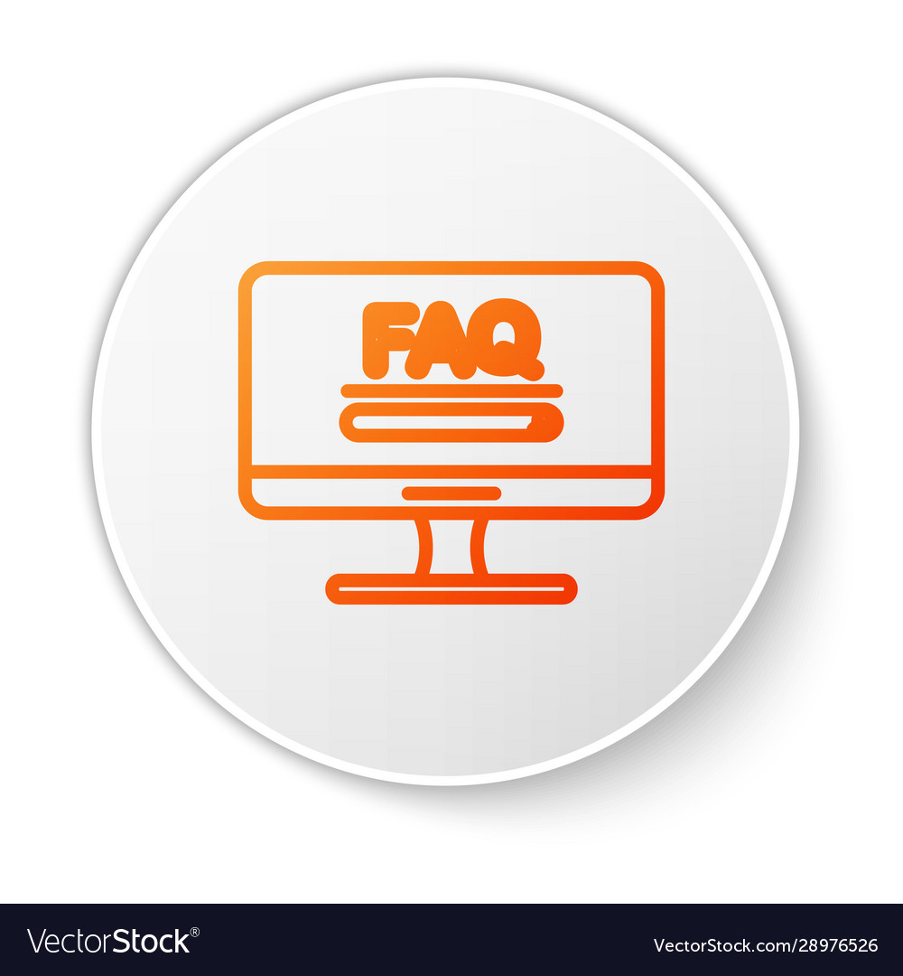 Orange line computer monitor with text faq vector image Orange line computer monitor with text faq