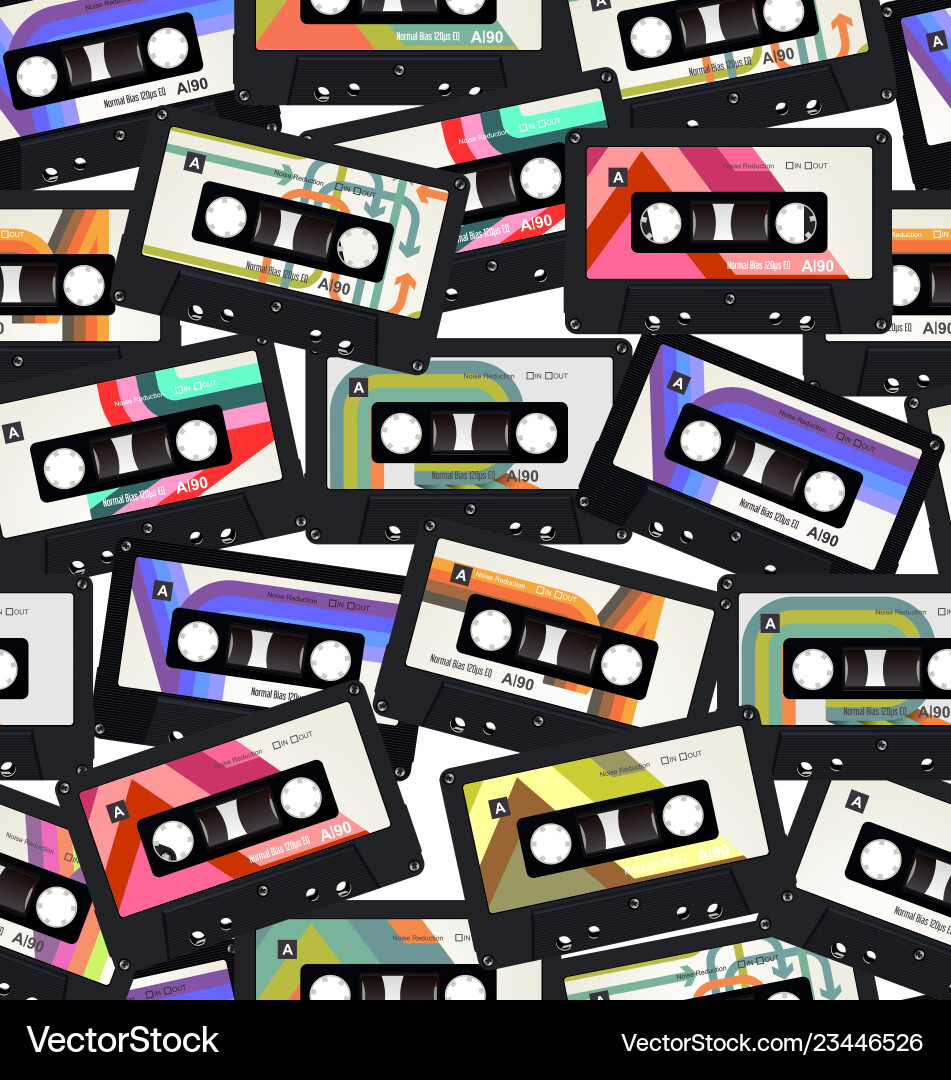 Seamless pattern with old audio cassettes Vector Image