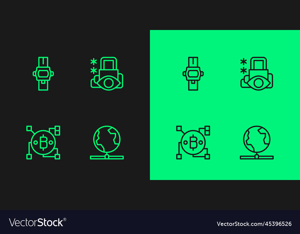 Set line global technology blockchain bitcoin Vector Image Set line global technology blockchain bitcoin