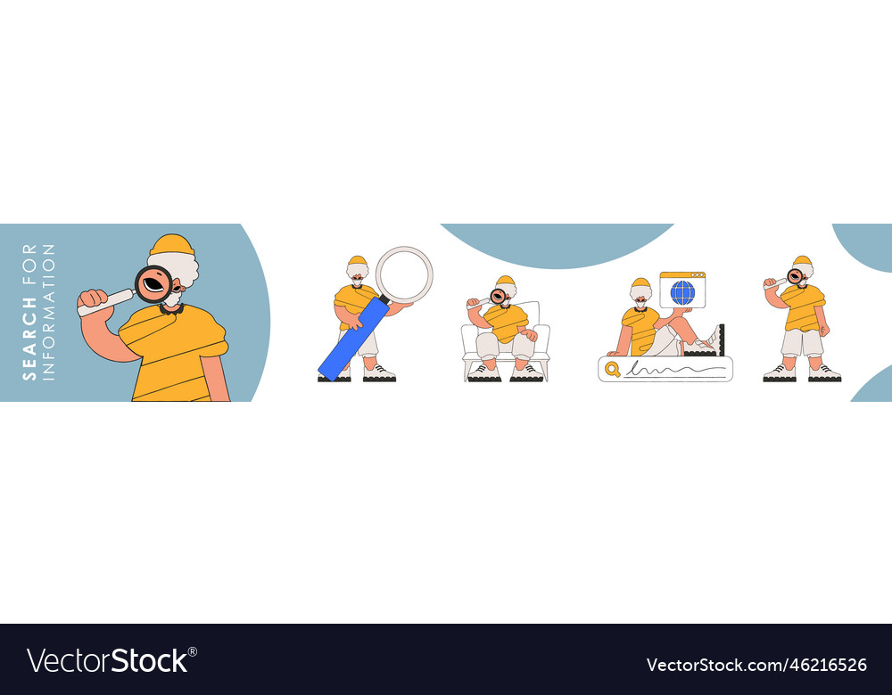 Set of character for information search theme Vector Image Set of character for information search theme