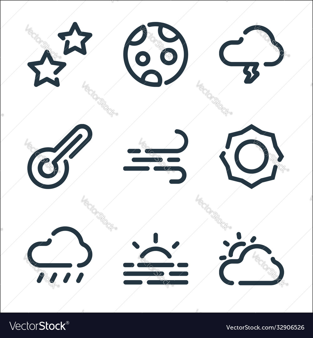 Weather line icons linear set quality vector image Weather line icons linear set quality