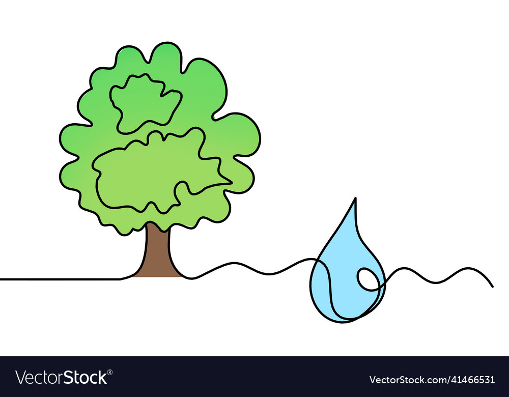 Abstract color drop with tree as line drawing