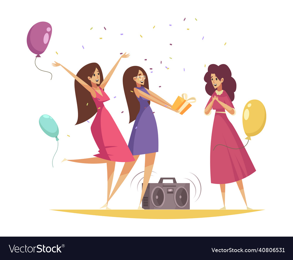 Girls with balloons composition Royalty Free Vector Image