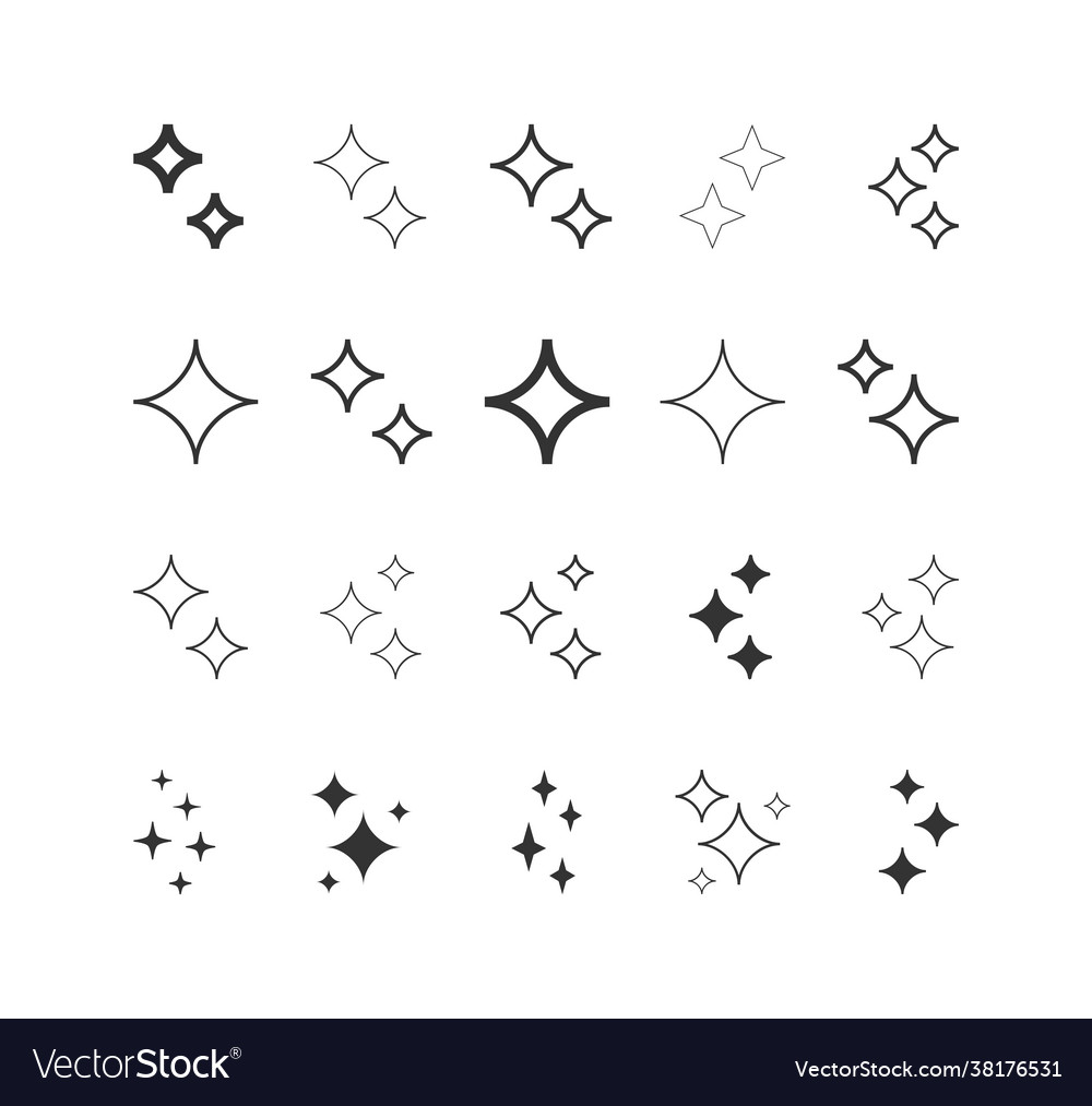 Sparkle flat icon set shimmer shiny stars flash Vector Image