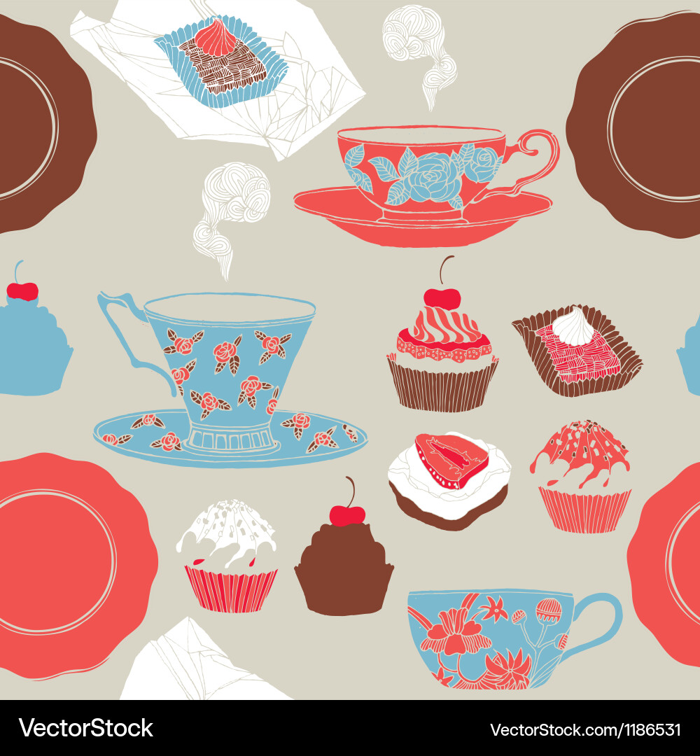 Tea and cupcakes seamless pattern Royalty Free Vector Image