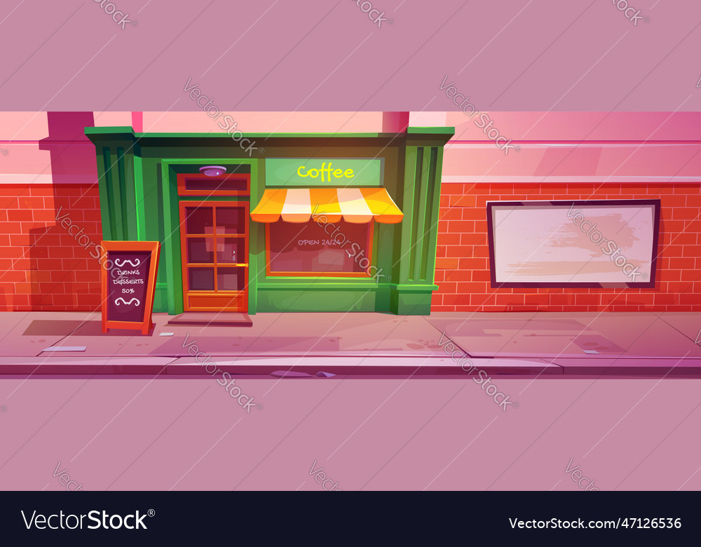 Cartoon city cafe with green retro facade Vector Image