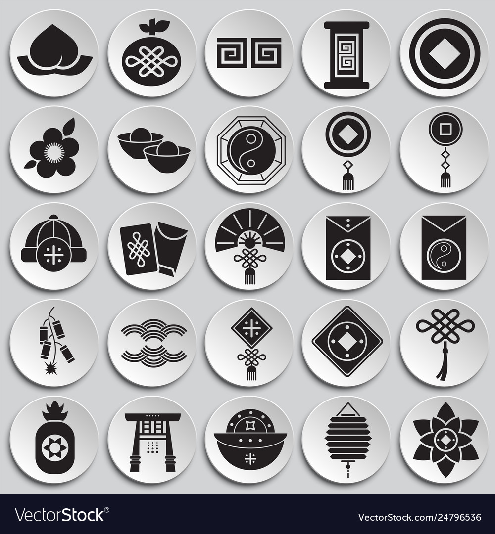 Chinese new year related icons set on plates