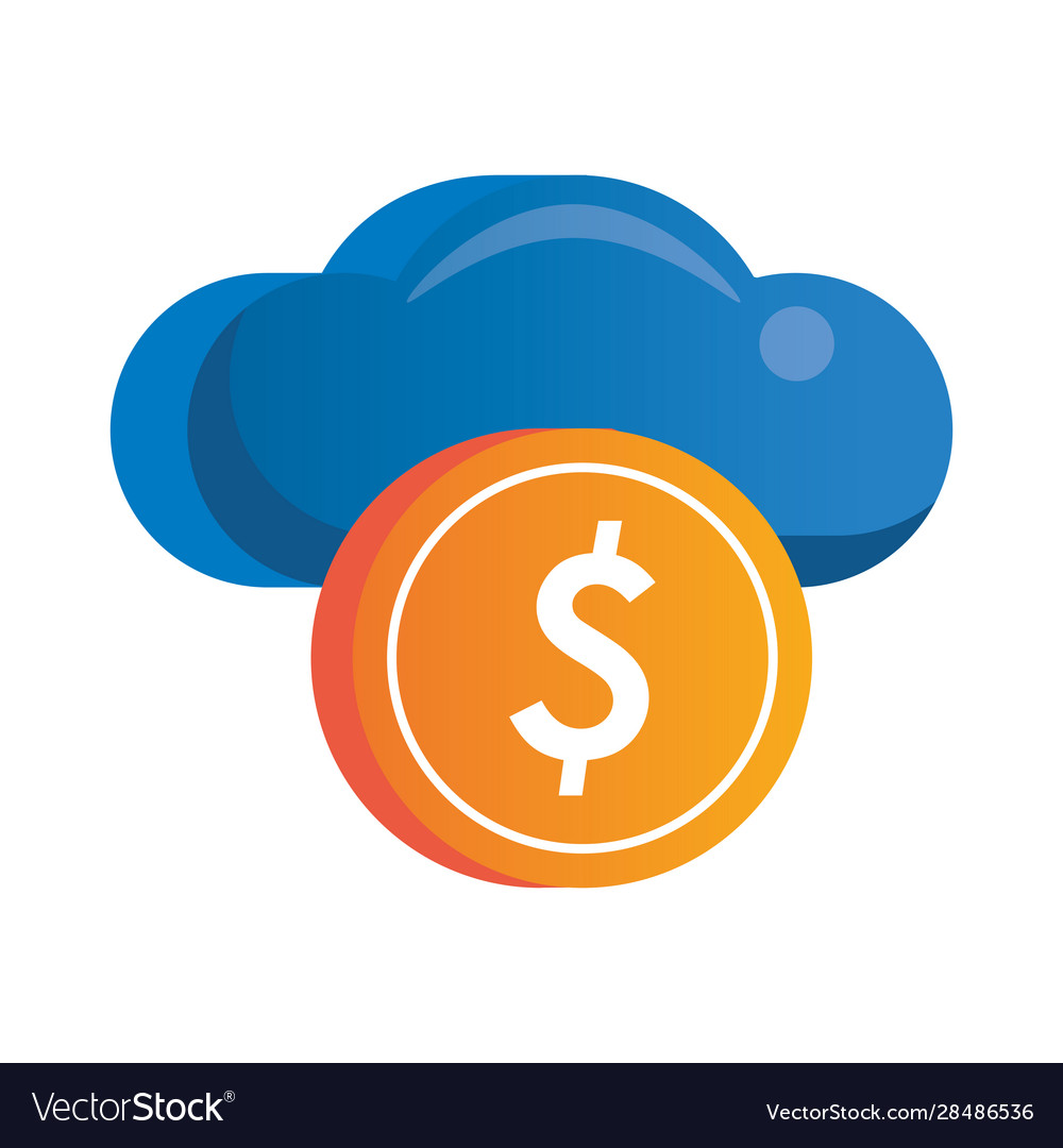 Cloud computing server with coin dollar money vector image Cloud computing server with coin dollar money