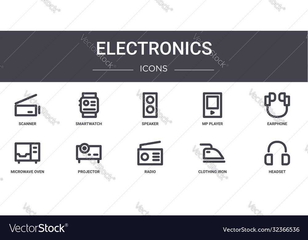 Electronics concept line icons set contains vector image Electronics concept line icons set contains