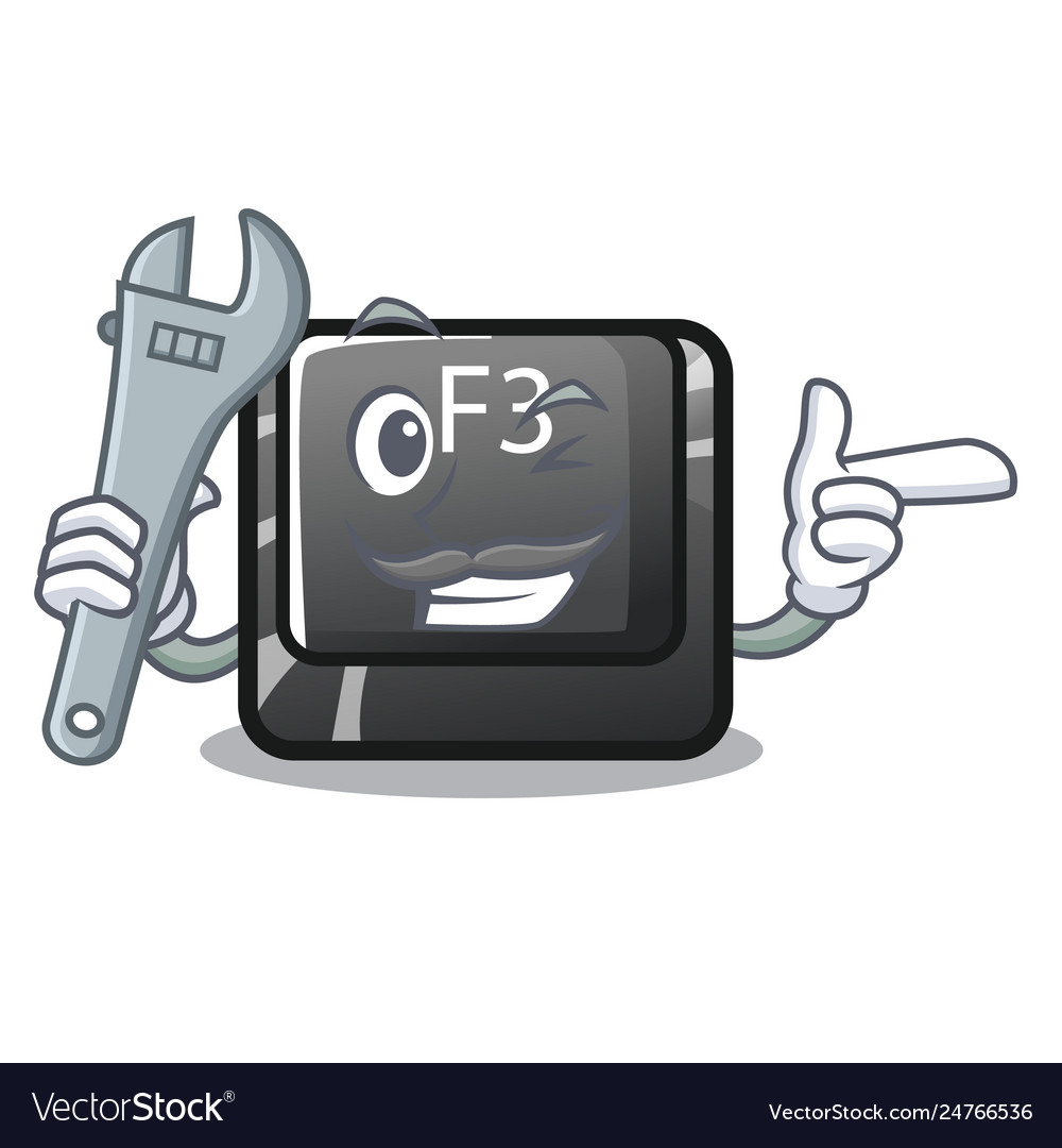 Mechanic f3 button installed on cartoon computer vector image Mechanic f3 button installed on cartoon computer