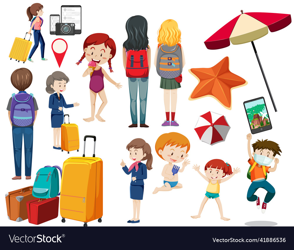Set of people in different actions