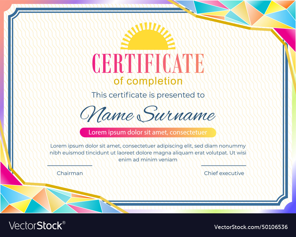 Spring certificate blank colorful triangles