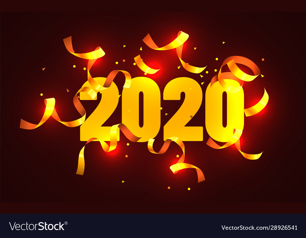2020 happy new year greeting with gold confetti