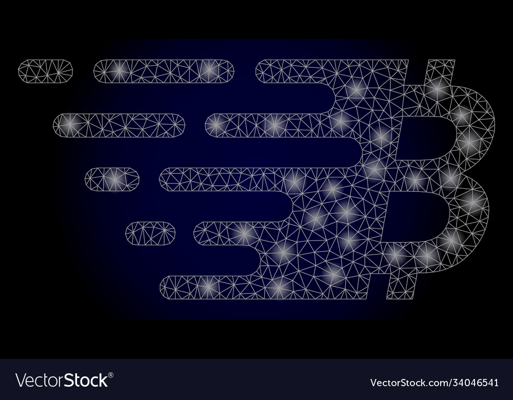 Bright web network bitcoin symbol with light spots vector image Bright web network bitcoin symbol with light spots
