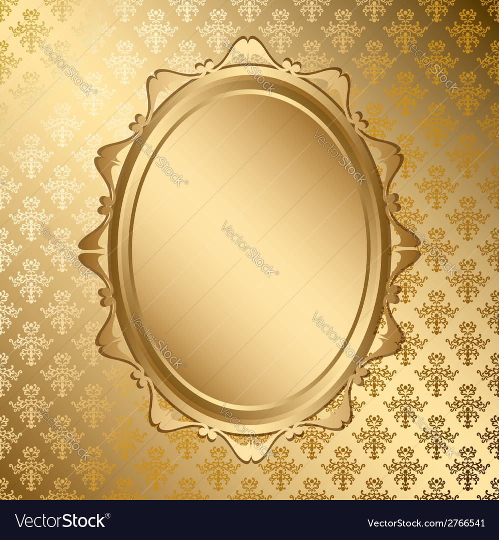 Elegant Golden Frame on Damask Pattern