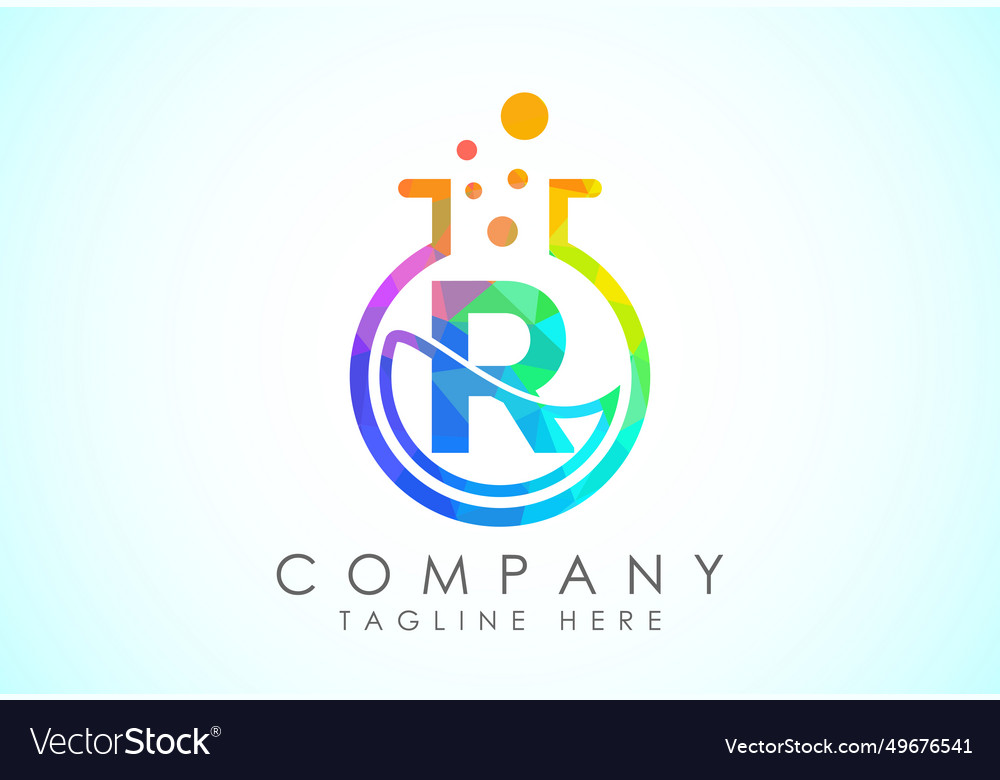 English alphabet r with science lab emblem low
