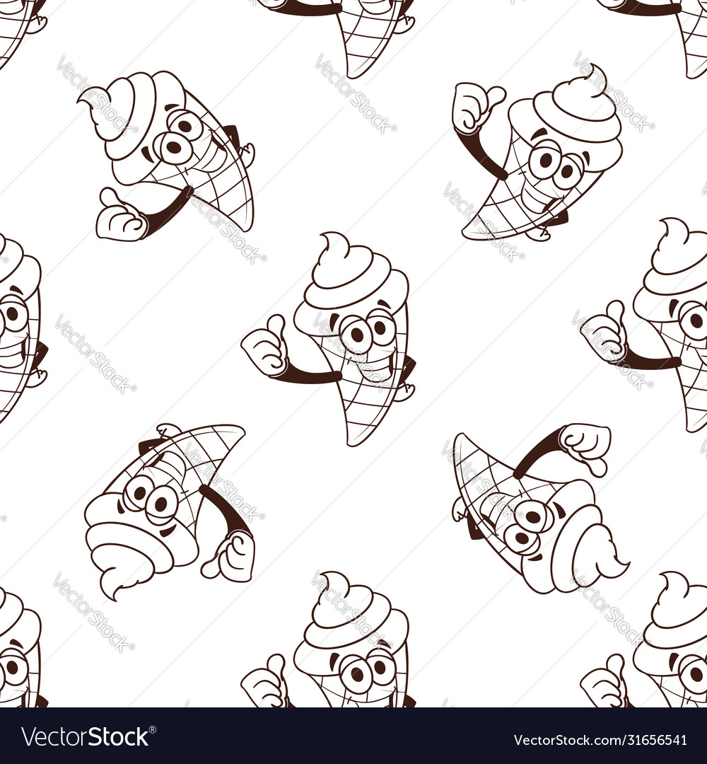 Ice cream cone seamless pattern solated on white