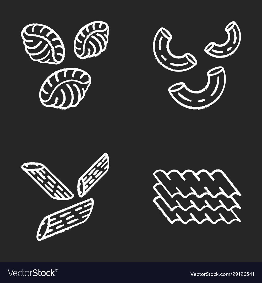 Pasta noodles chalk icons set