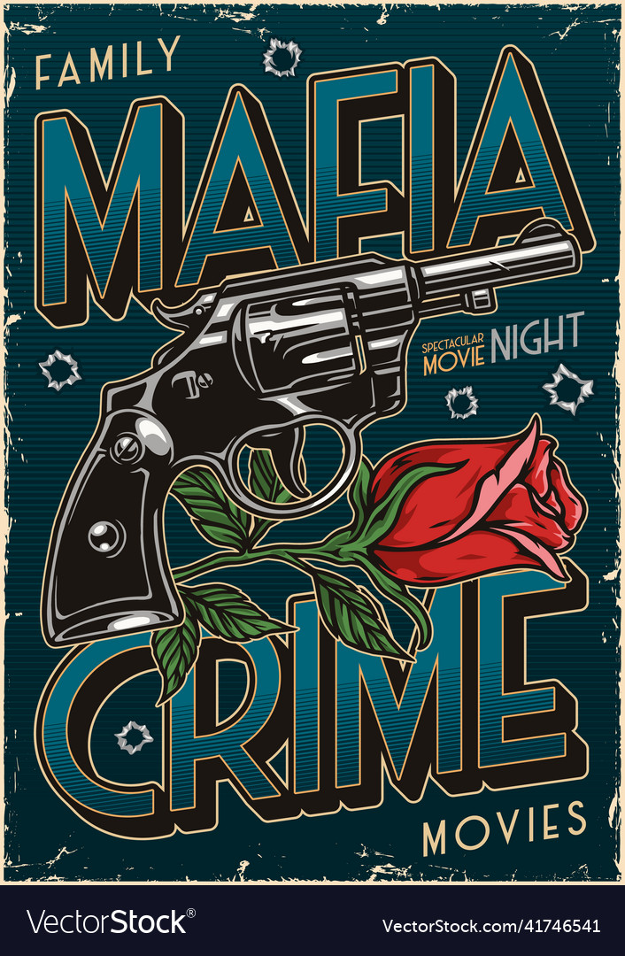 Revolver and rose vintage poster Royalty Free Vector Image