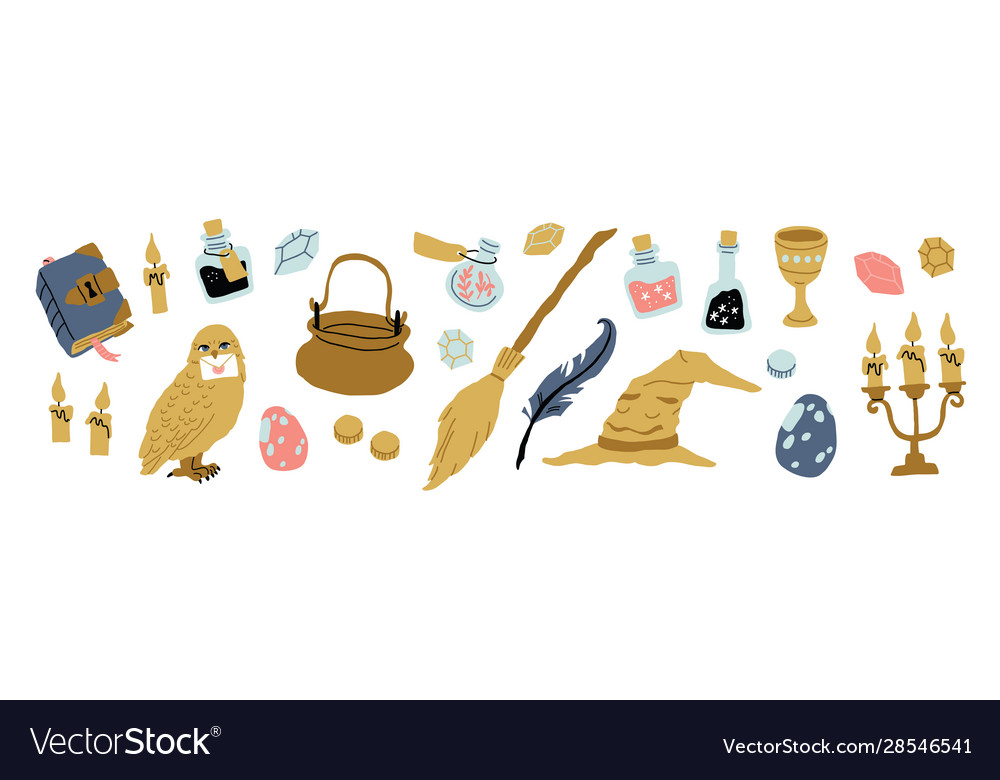 School magic objects isolated - owl potion