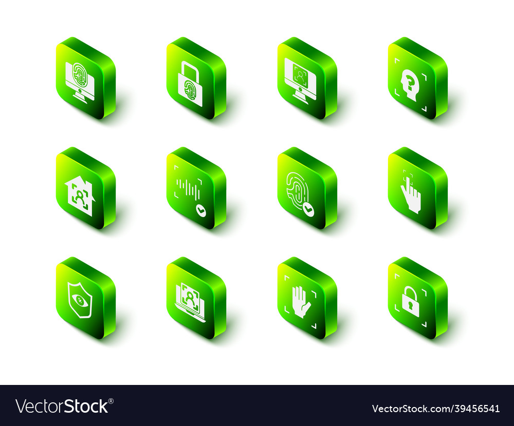 Set fingerprint with lock face recognition palm vector image Set fingerprint with lock face recognition palm