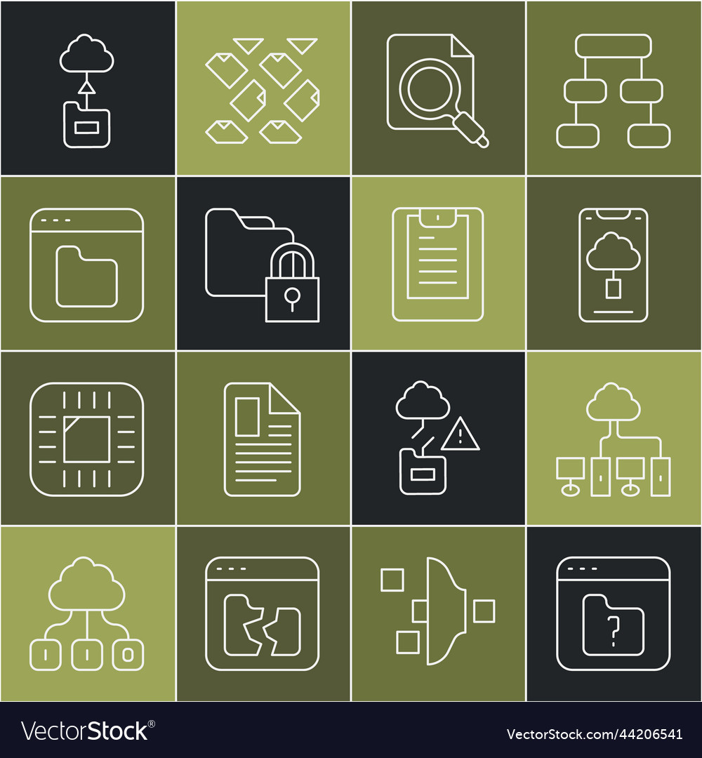 Set line file missing computer network cloud vector image Set line file missing computer network cloud