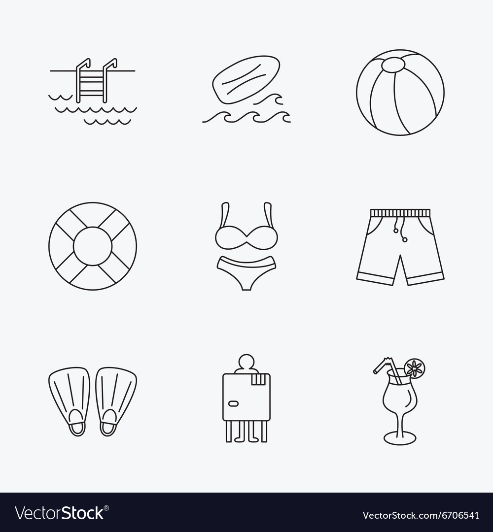 Surfboard swimming pool and trunks icons Vector Image