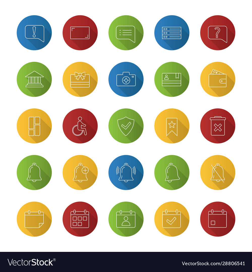 Uiux flat linear long shadow icons set vector image Uiux flat linear long shadow icons set
