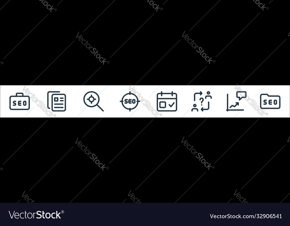 Web apps seo line icons linear set quality vector image Web apps seo line icons linear set quality