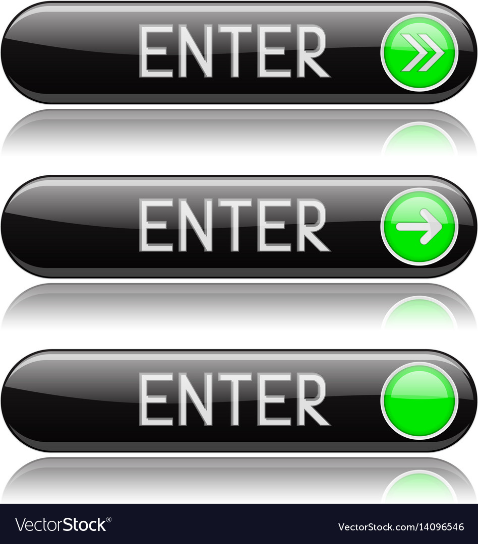 Black enter buttons with green tags and reflection