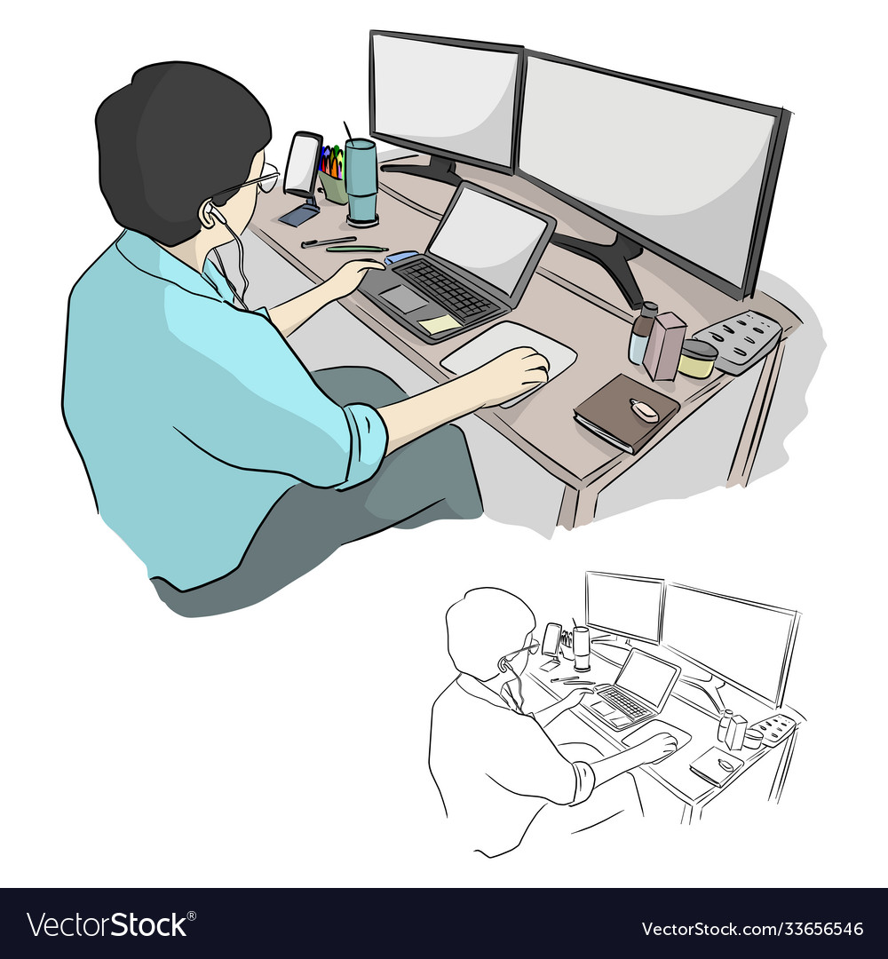 Businessman working on desktop computer