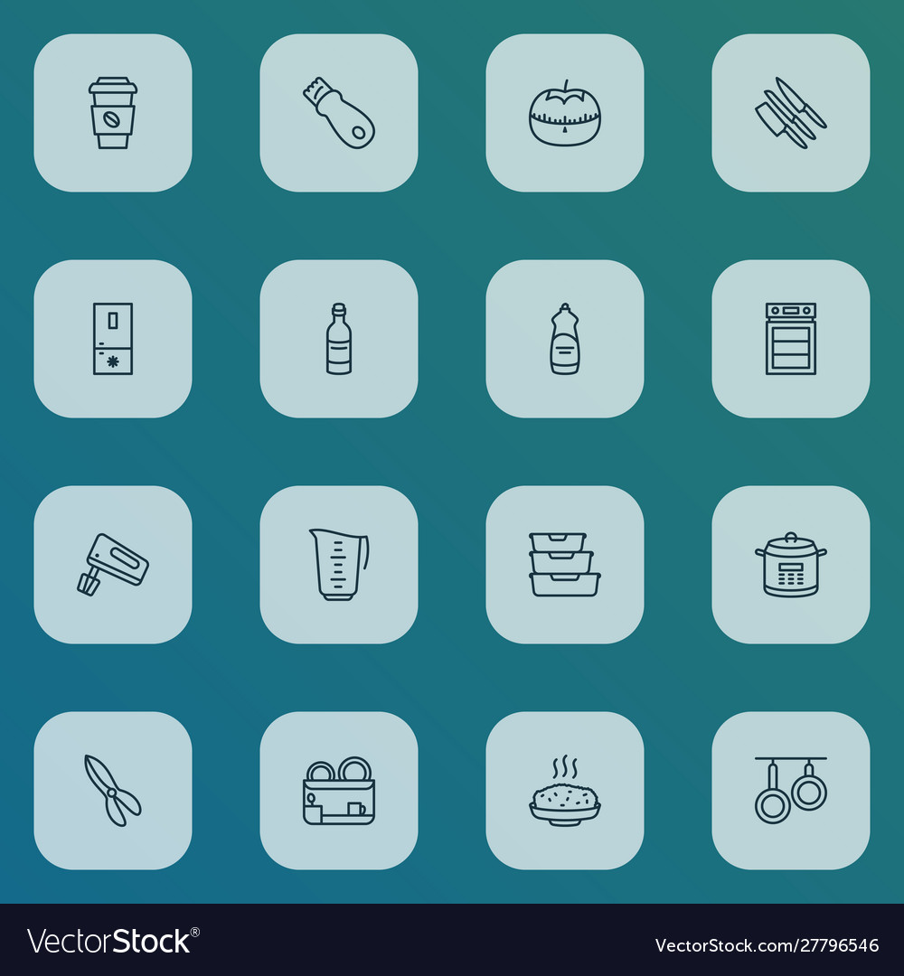 Cook icons line style set with multicooker