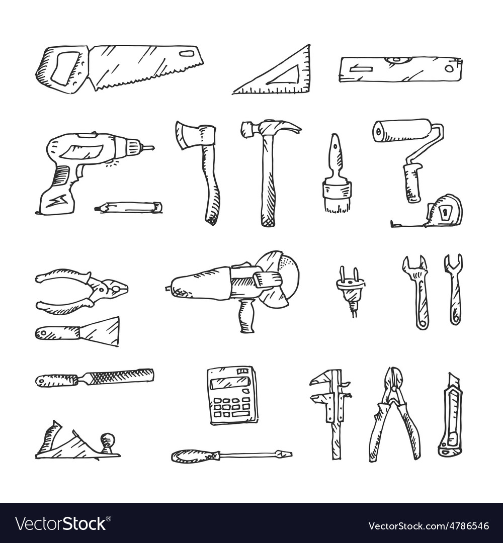 Строительные инструменты рисунок карандашом