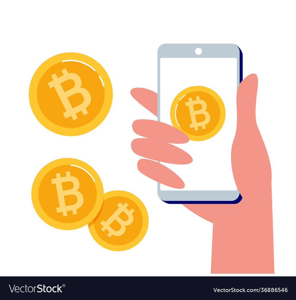 Mobile bitcoin wallet in hand blockchain vector image Mobile bitcoin wallet in hand blockchain