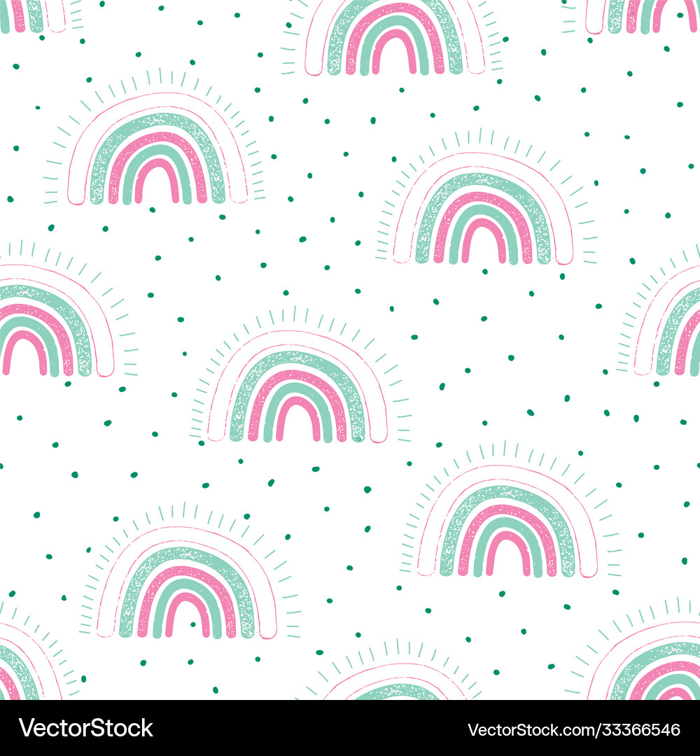 Rainbows childish seamless pattern with dots Vector Image