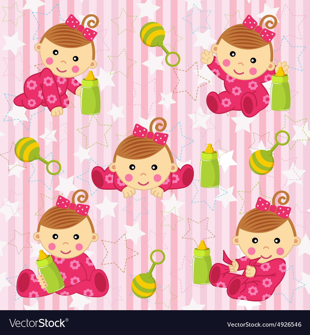 Seamless pattern with baby girl