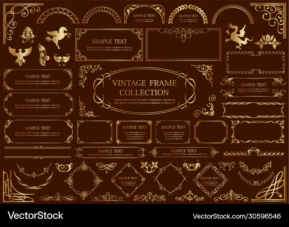 Set gold vintage frames Royalty Free Vector Image