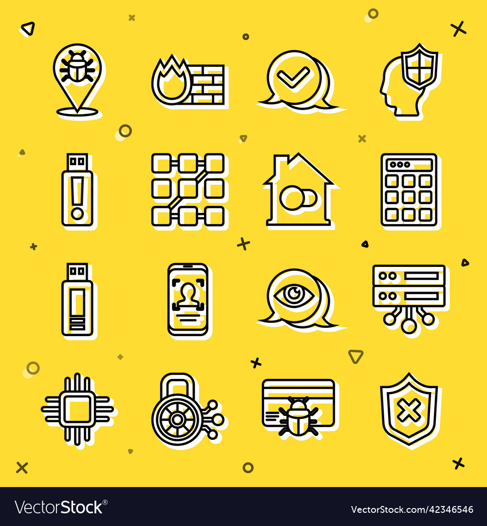 Set line shield with cross mark server data web vector image Set line shield with cross mark server data web