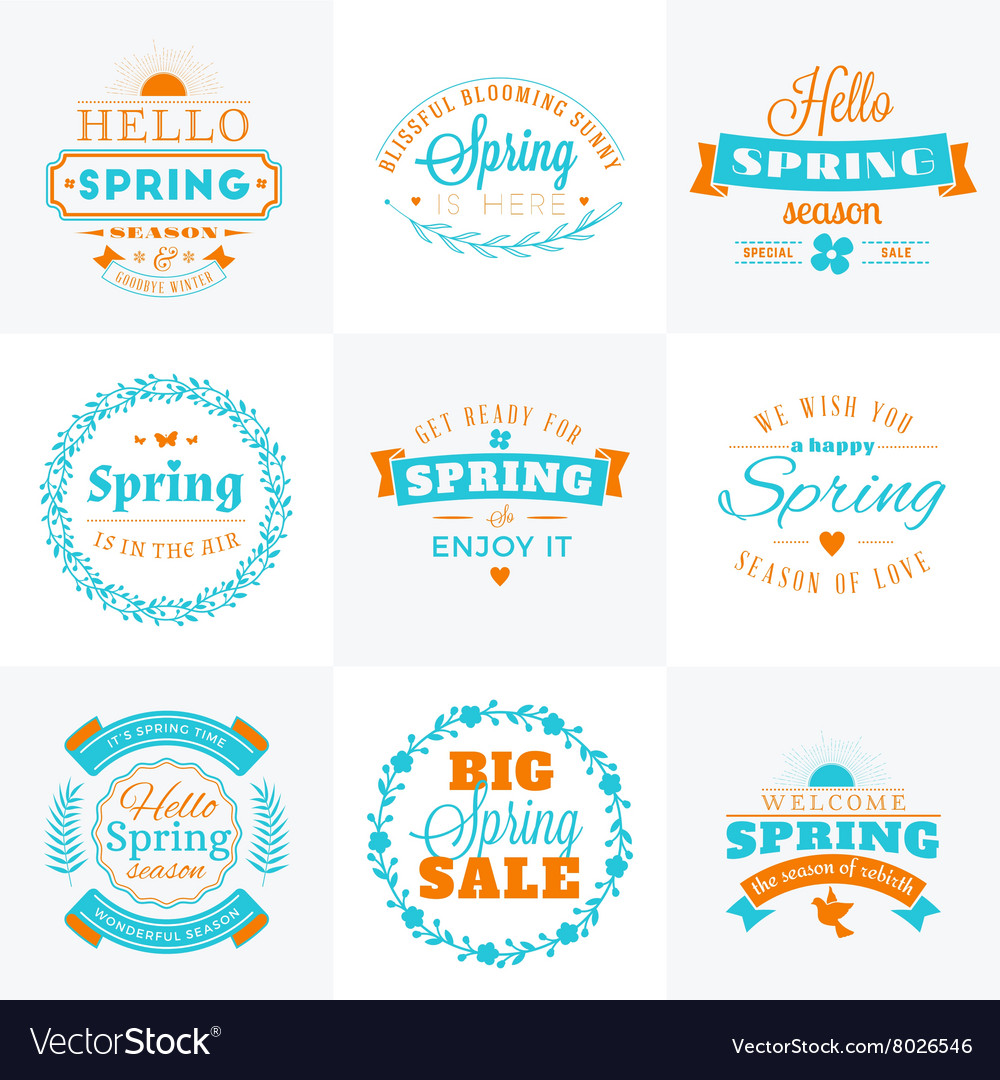 Set of spring vintage typographic badges hello