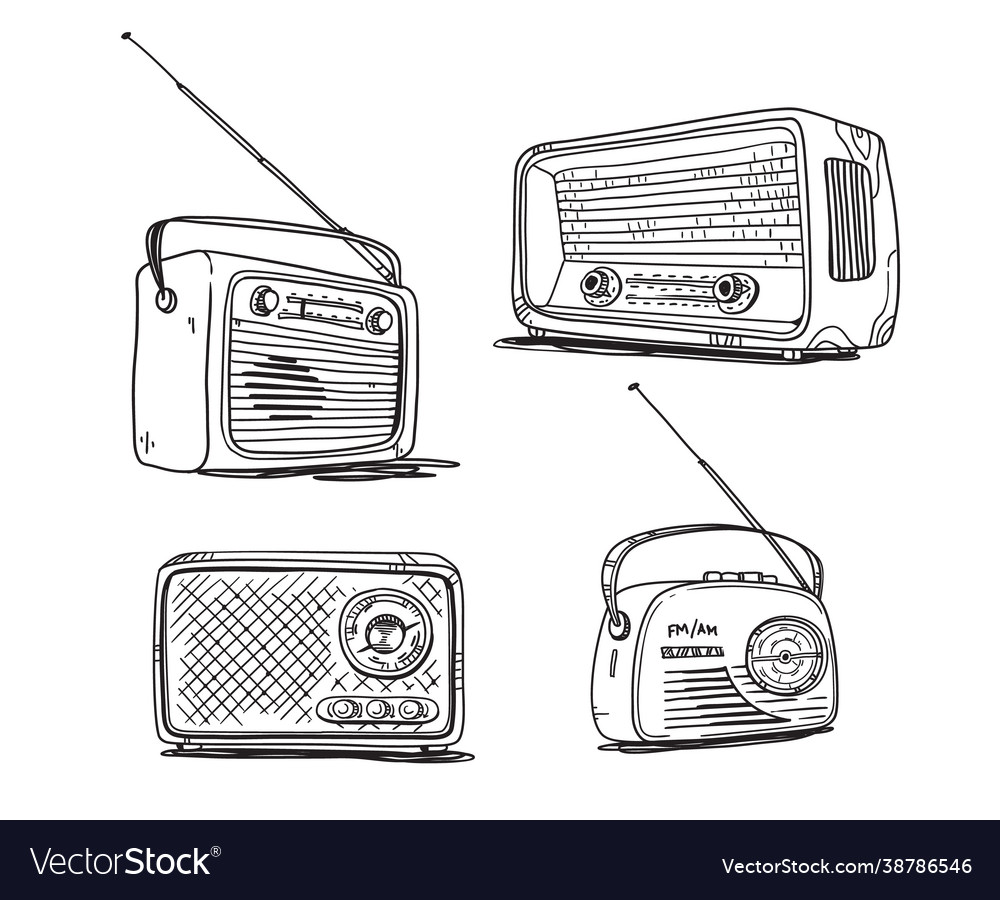 Set vintage radios line drawing Royalty Free Vector Image