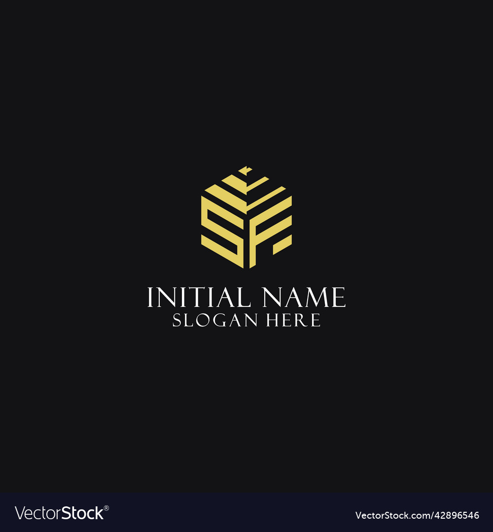 Sf initial monogram with hexagon shape logo