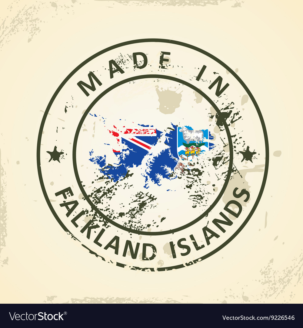 Stamp with map flag of falkland islands