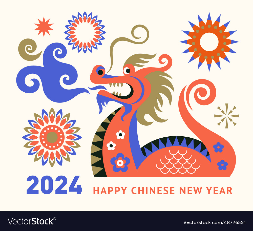 Chinese happy new year 2024 of the dragon Vector Image