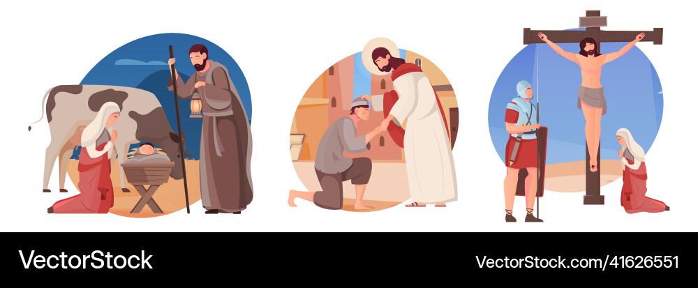 Jesus flat compositions set Royalty Free Vector Image