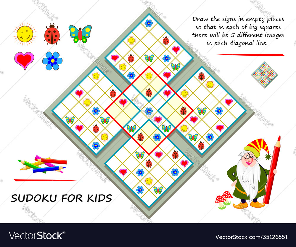 Logic sudoku puzzle game draw signs in empty
