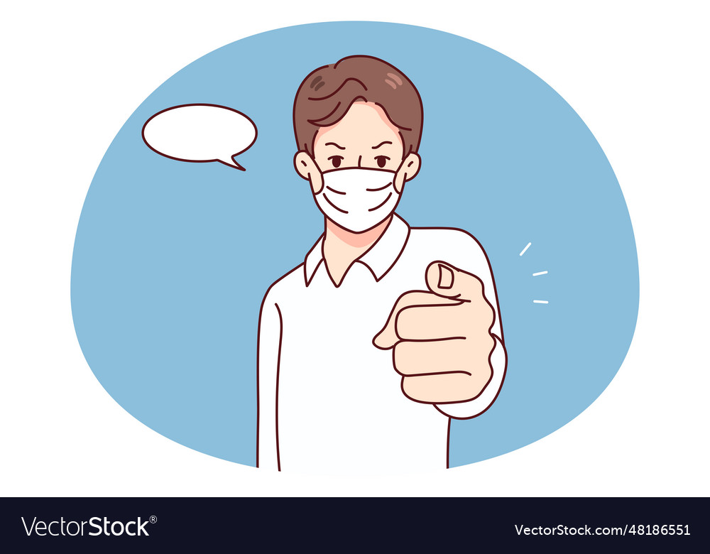 Man in mask point at screen