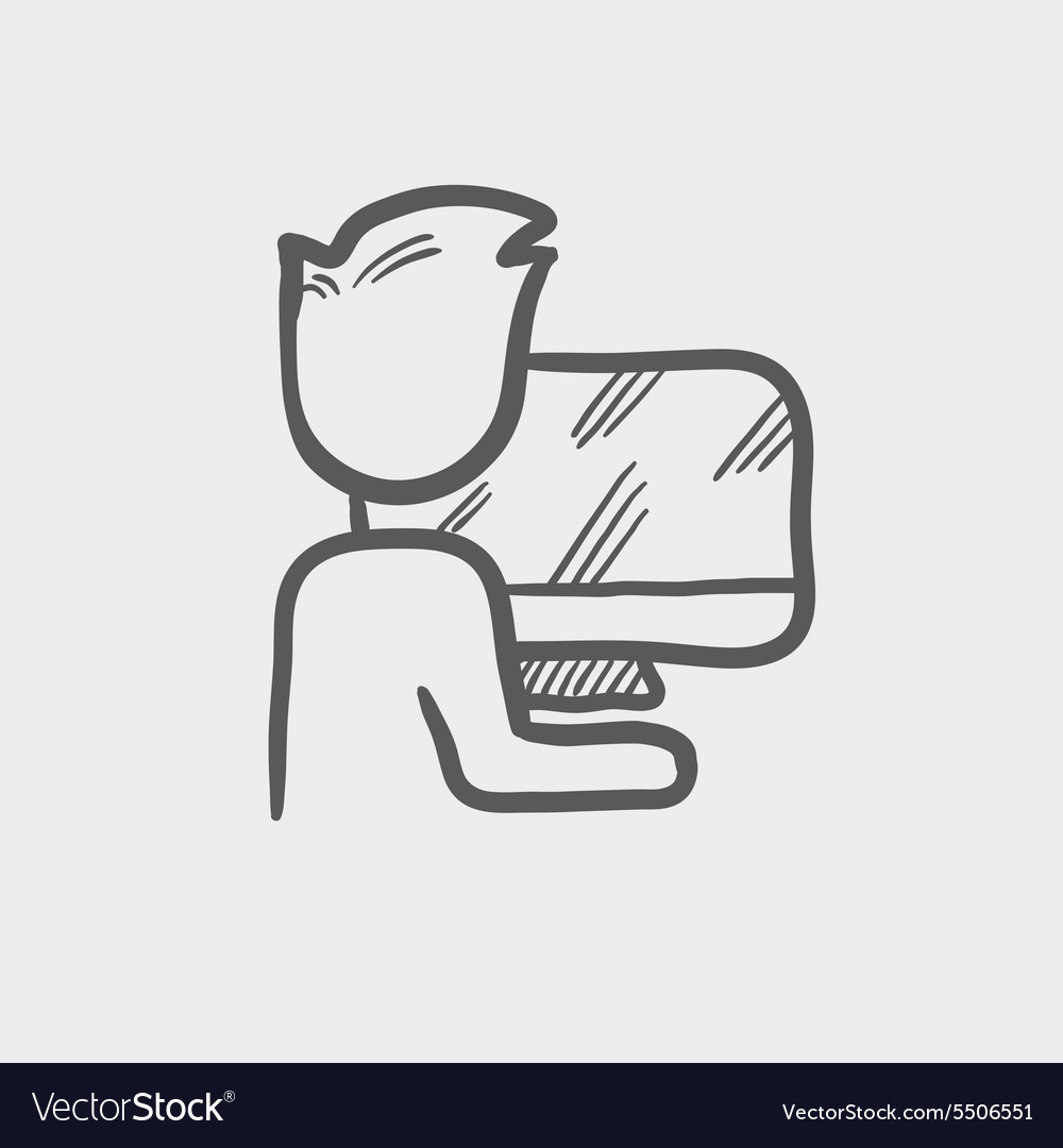 Man working in computer sketch icon